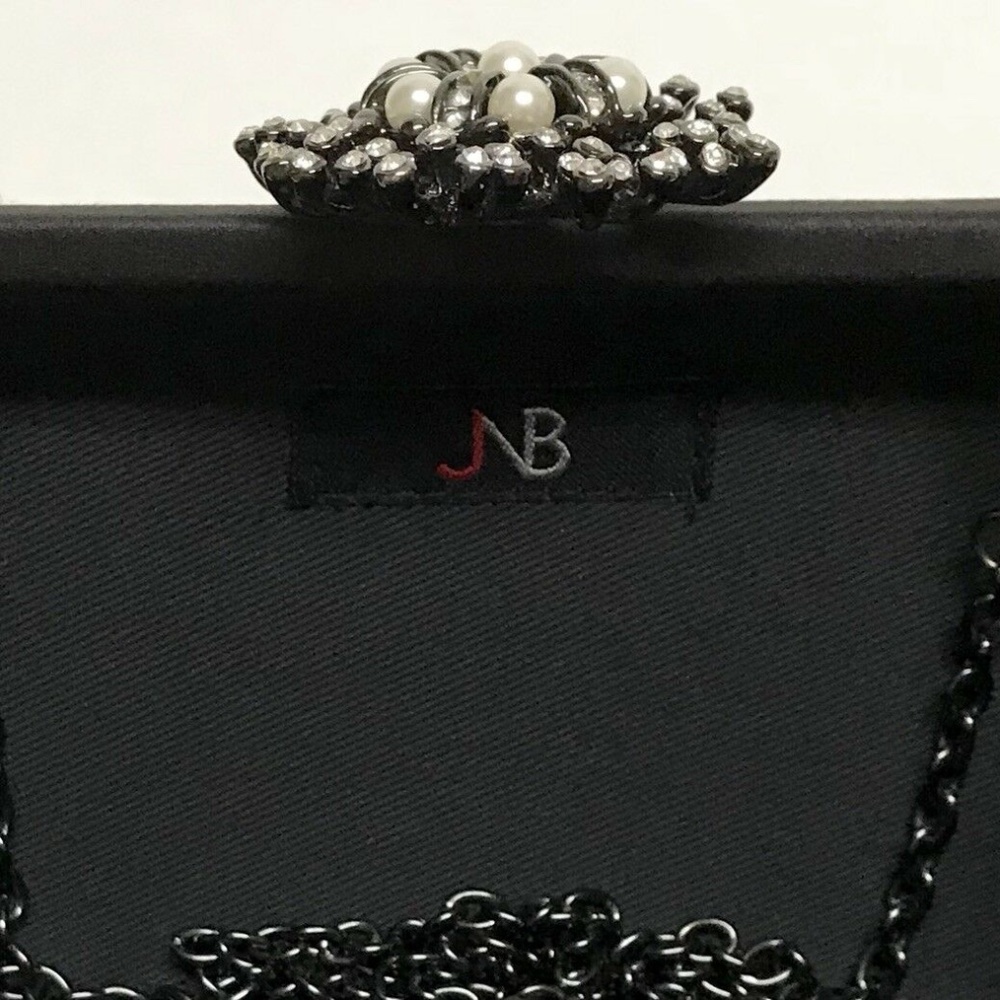 Satin Evening Bag Hard Shell Sparkling Stones and Chain Strap - Picture 7 of 10